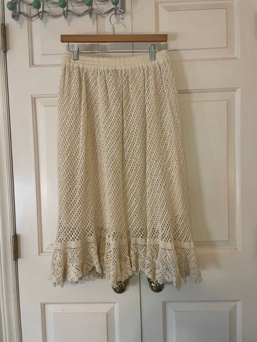 NWT DIMRI Ecru Crochet Knit Midi Skirt with Ruffle Hem - Coastal Boho Chic - Picture 4 of 8